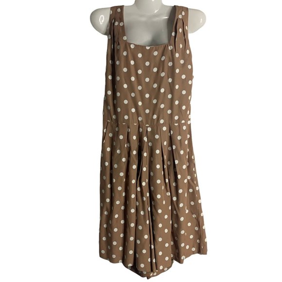 RJ Stevens Pants - Vintage RJ Stevens Sleeveless Romper 12P Beige Polka Dot Pockets Pleated Zip